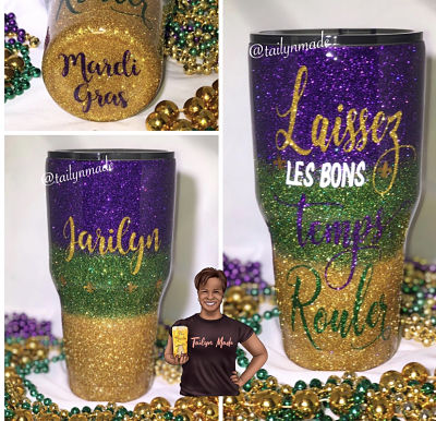 Mardi Gras Confetti Let the good times roll 3 color tumbler