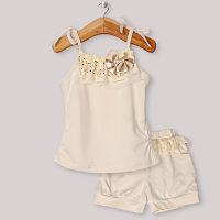 Beige Flower Short Set